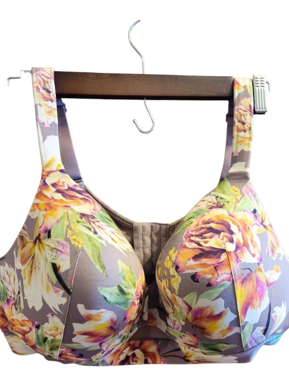 Cacique Taupe Floral Full-Coverage Wireless Bra